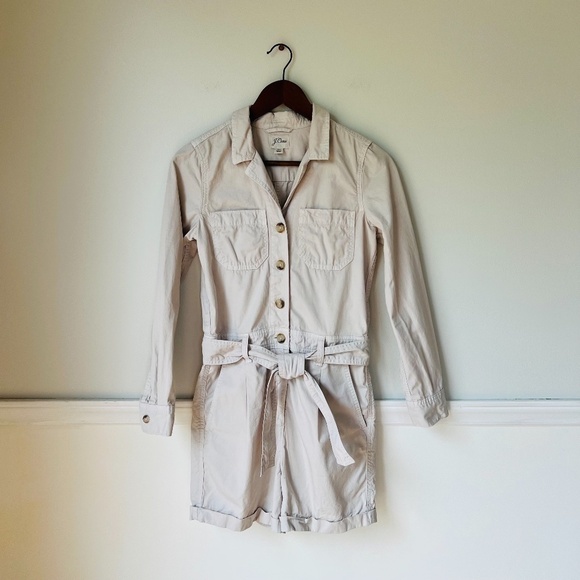 JCrew Foundry Chino Short Coveralls Romper Jumpsuit in Stone - Size 00 - Picture 3 of 8